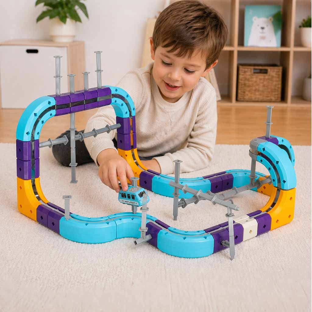 Magnetic Race Track Building Set with Car, 87 Pieces