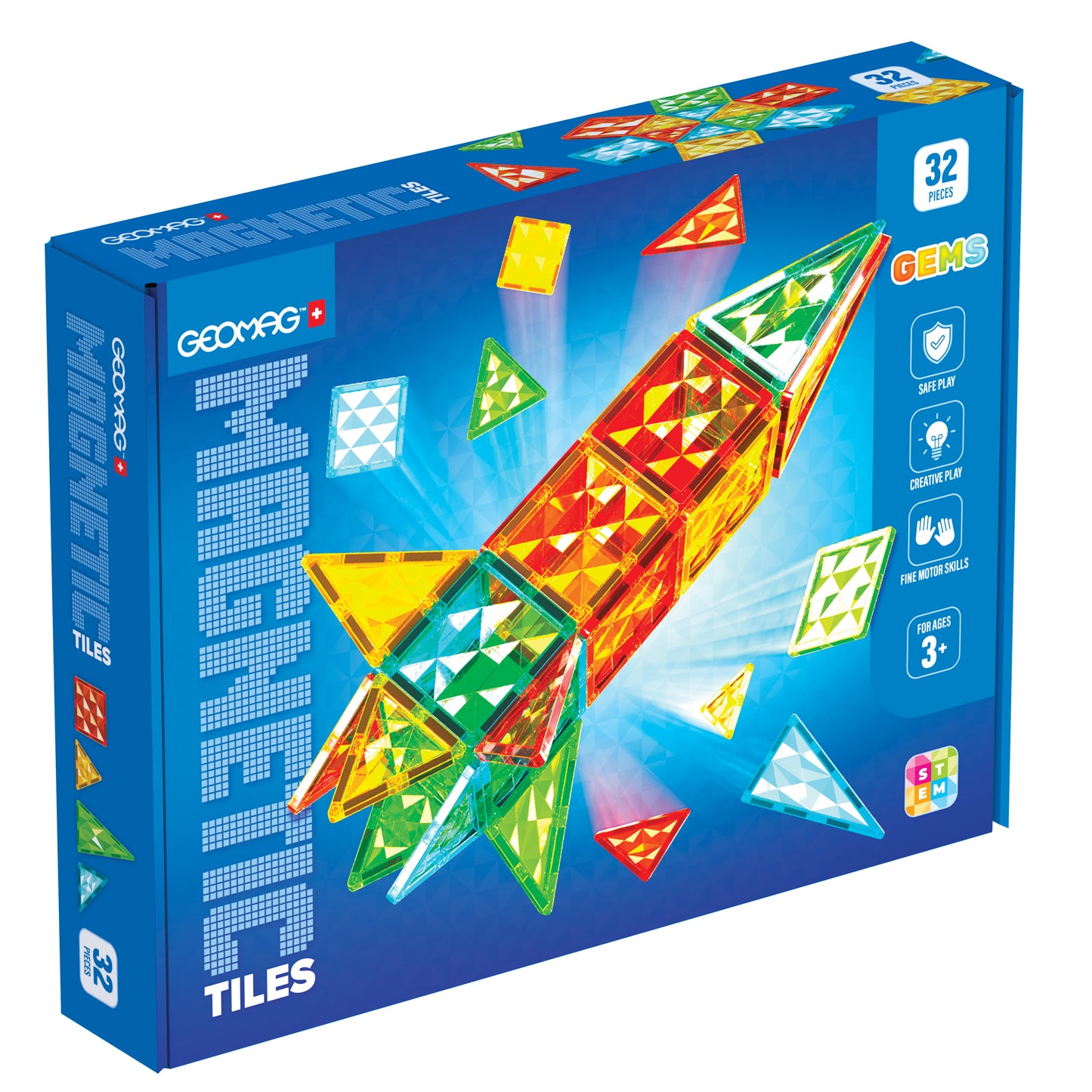 Magnetic Tiles Set, 32 Pcs – Rocket & Creative Build