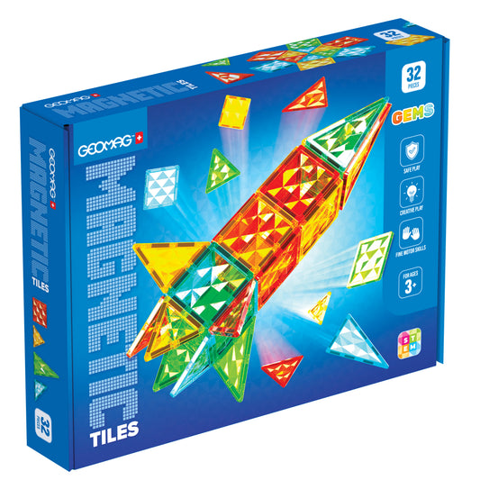 Magnetic Tiles Set, 32 Pcs – Rocket & Creative Build