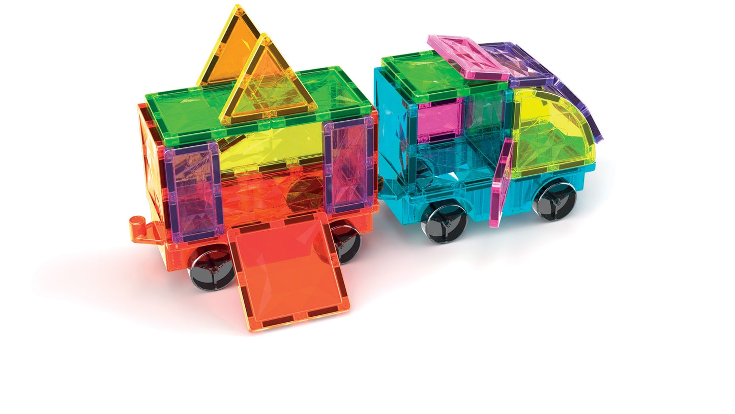 Magnetic Building Set, 24-Piece Tiles & Wheel Bases