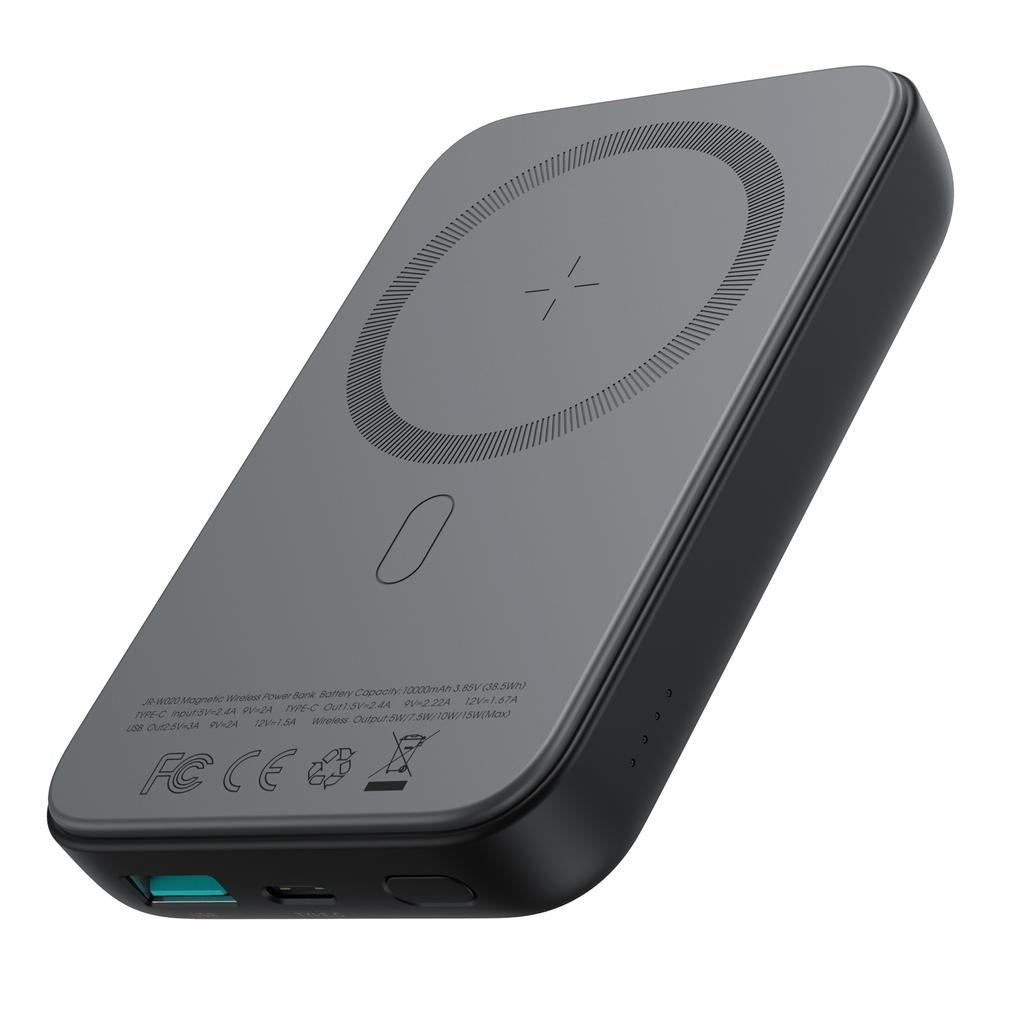 Magnetic Wireless Mini Powerbank 10000mAh, USB-C, USB-A - Black