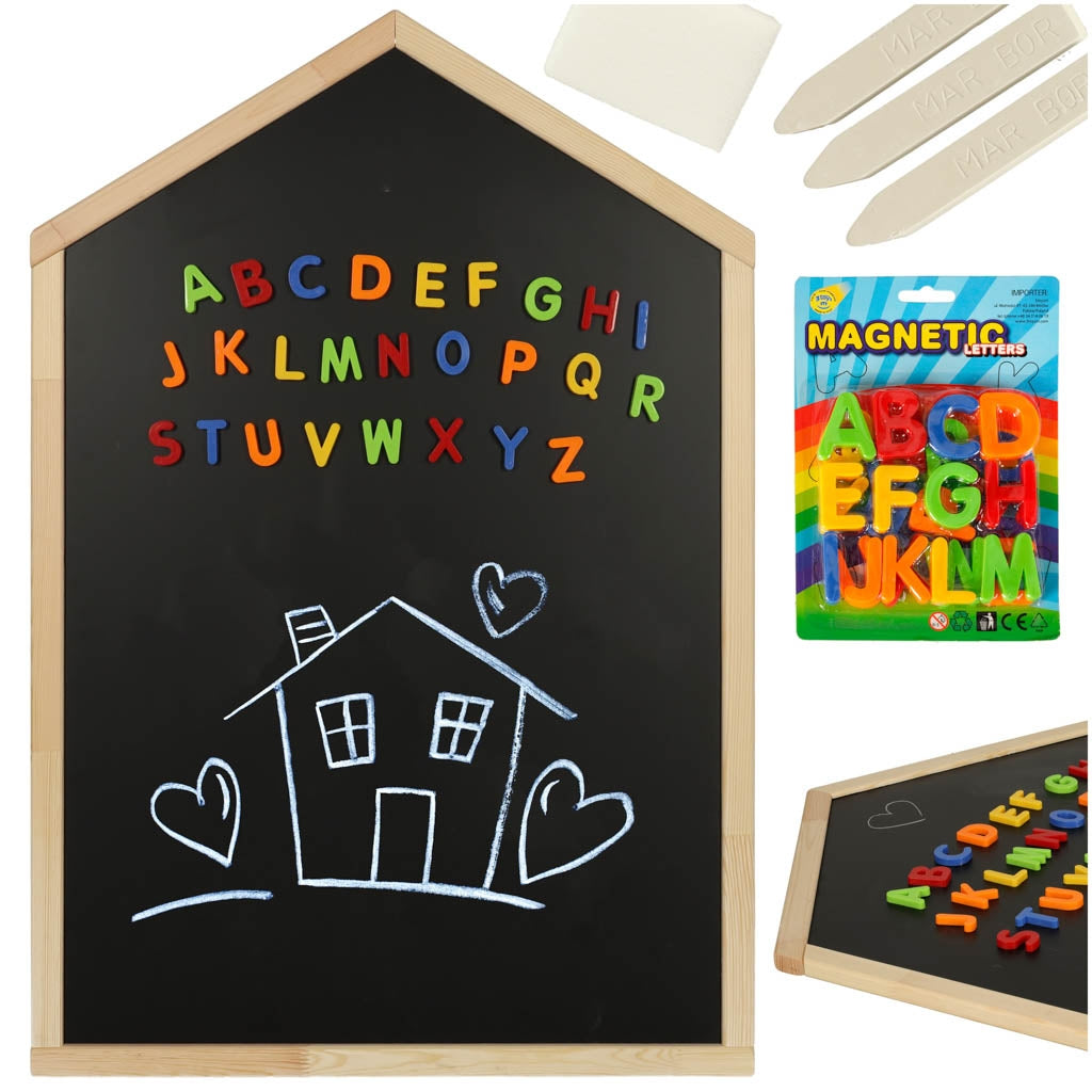 Magnetic chalkboard hanging house+ letters chalk sponge