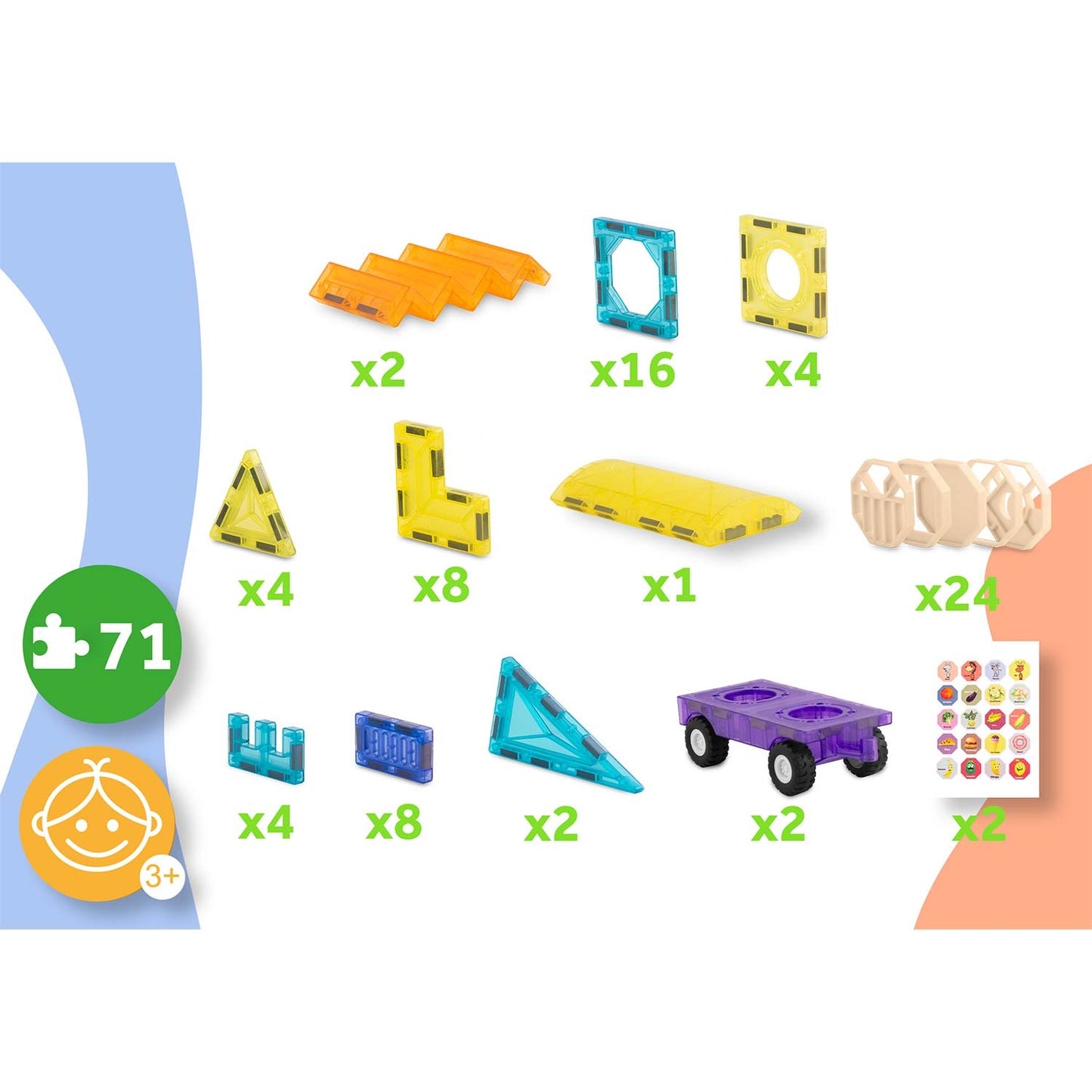 Magnetic educational construction blocks 71 pcs RK-782 Ricokids