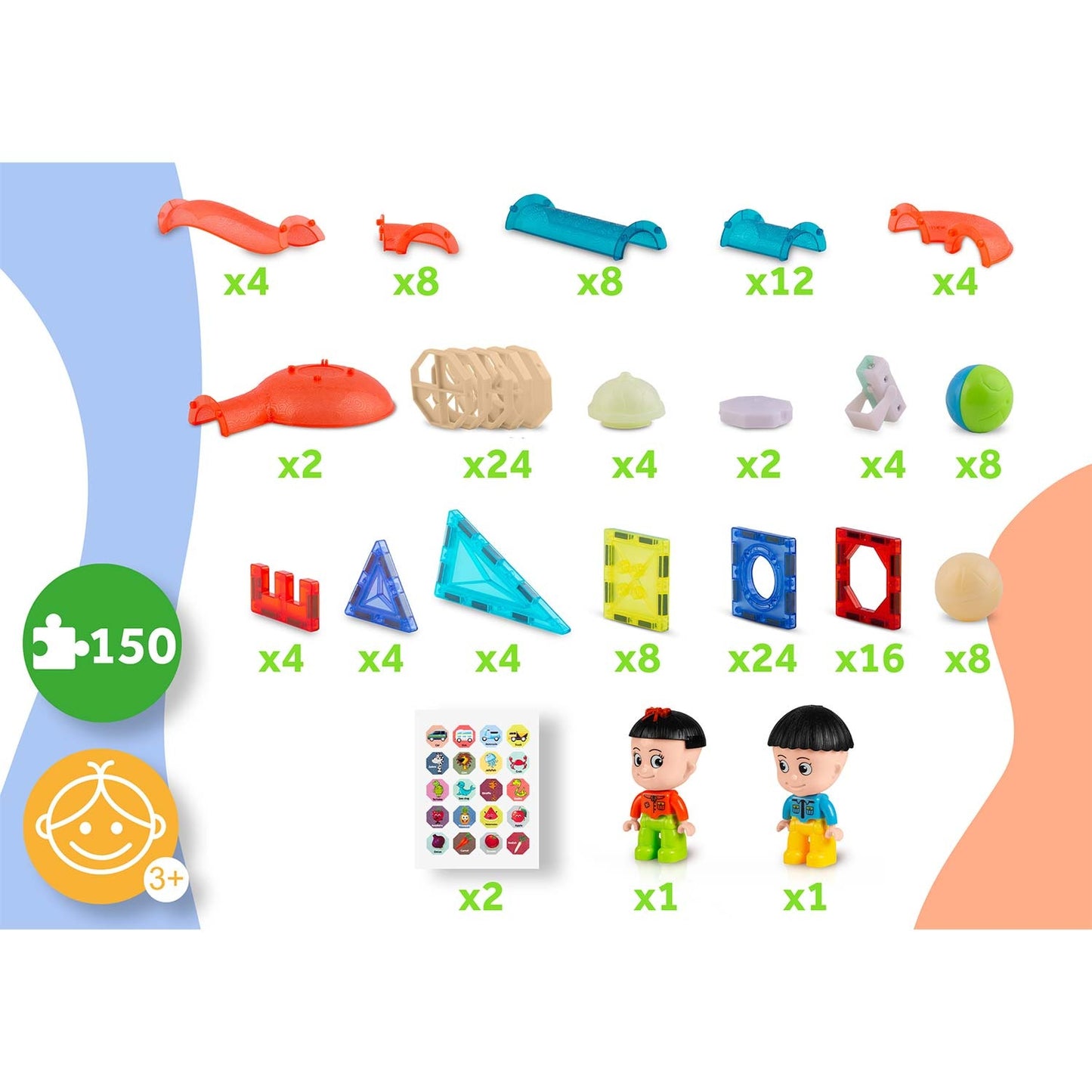 Magnetic educational construction blocks with light, 150 pieces, RK-782 Ricokids