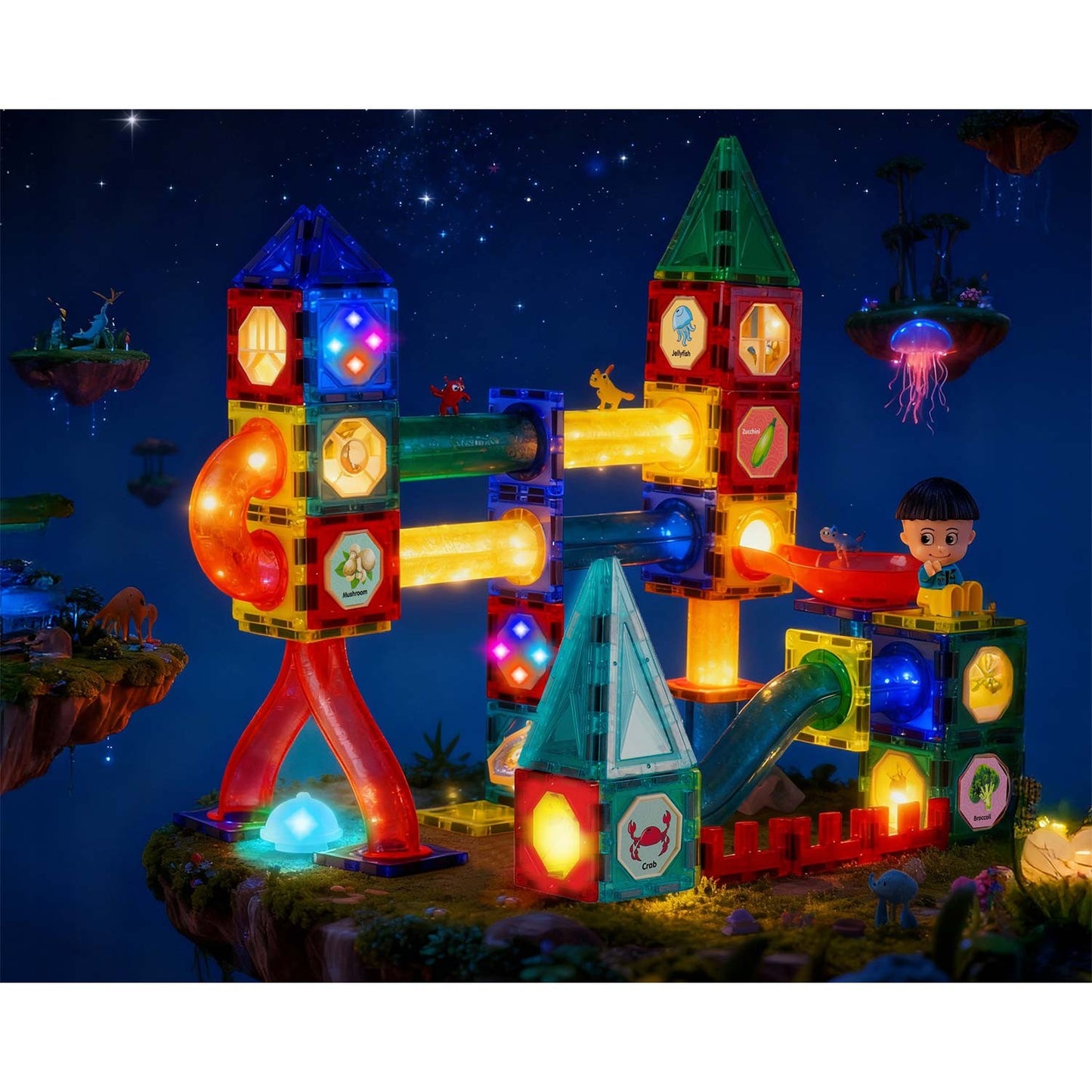 Magnetic educational construction blocks with light, 150 pieces, RK-782 Ricokids