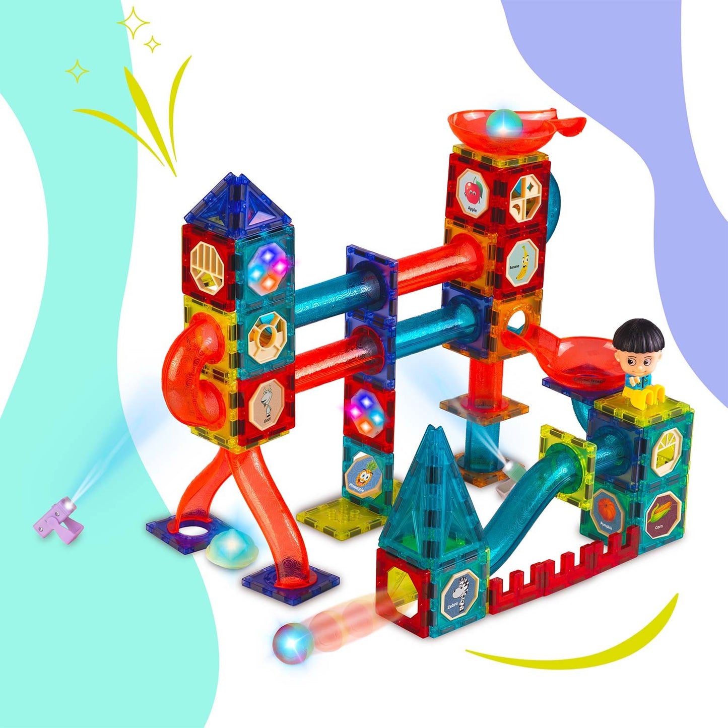 Magnetic educational construction blocks with light, 150 pieces, RK-782 Ricokids