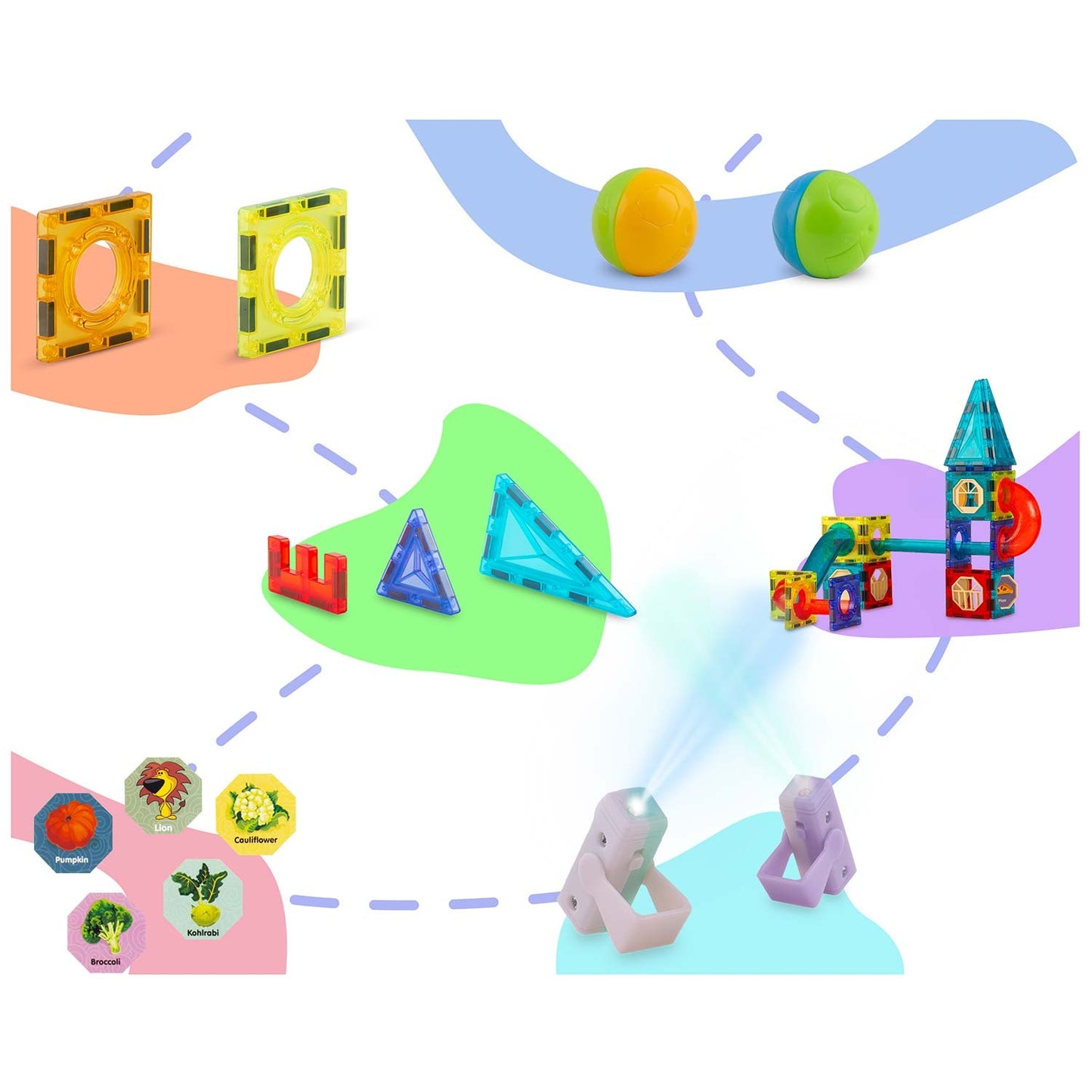 Magnetic educational construction blocks with light, 150 pieces, RK-782 Ricokids