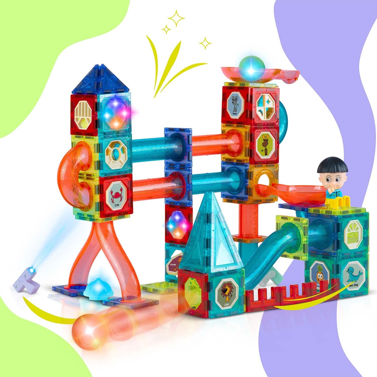 Magnetic educational construction blocks with light, 150 pieces, RK-782 Ricokids