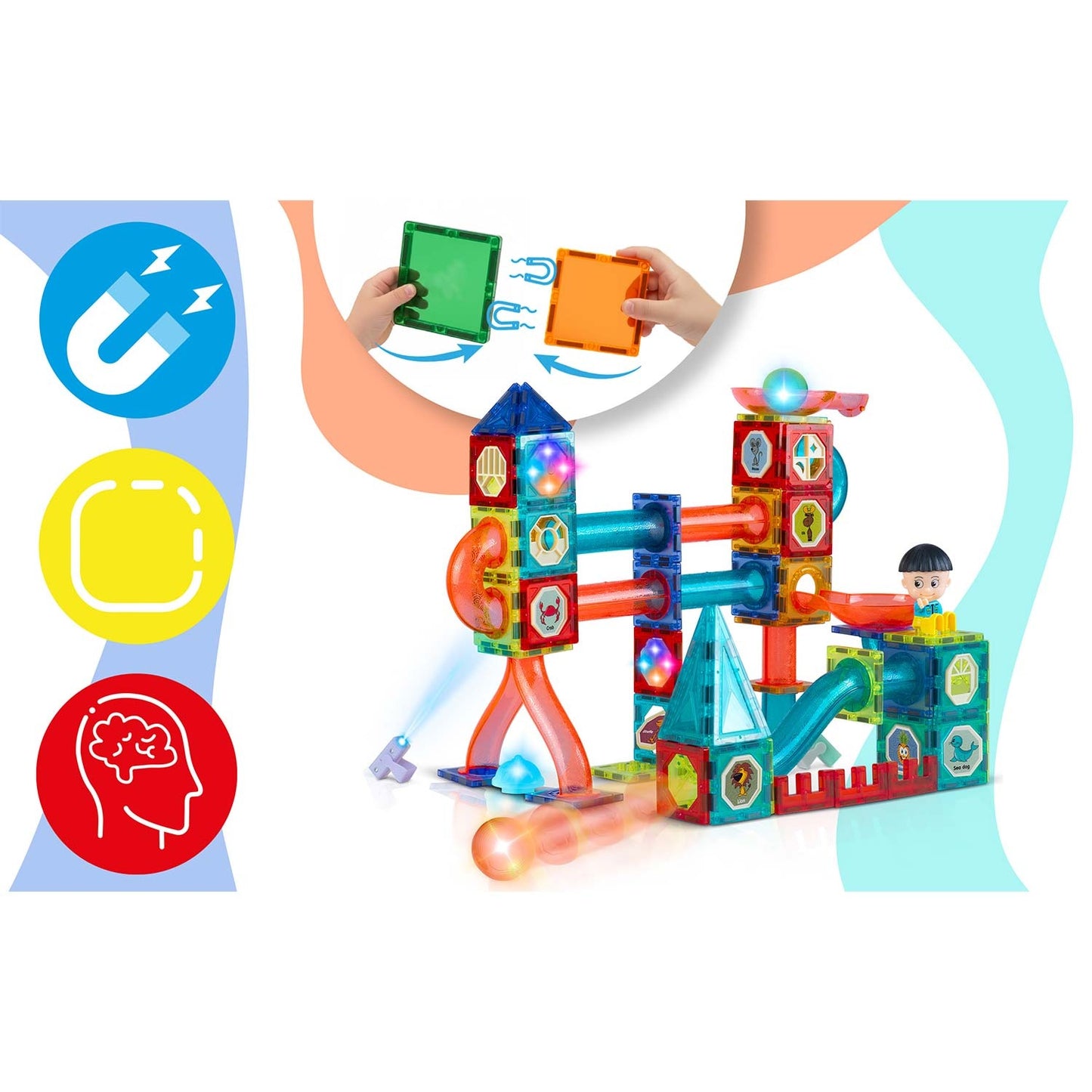 Magnetic educational construction blocks with light, 150 pieces, RK-782 Ricokids
