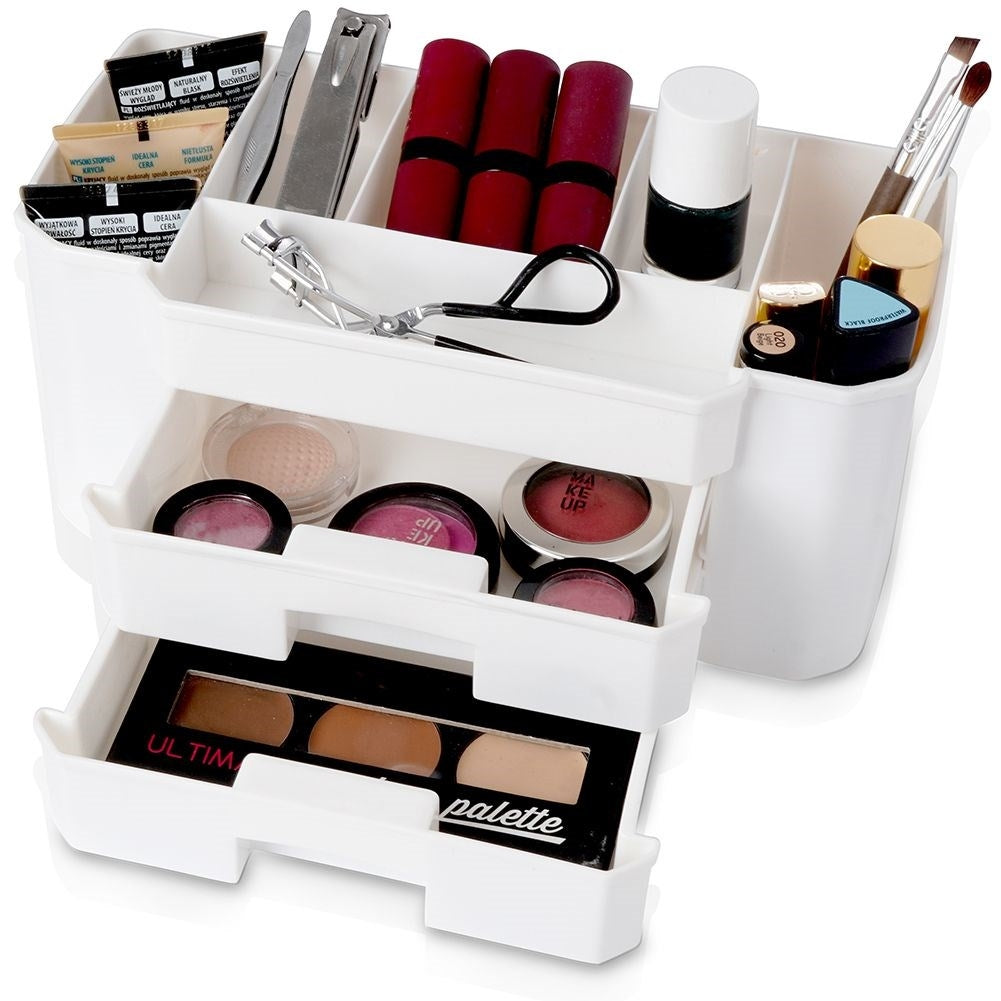 Make-up and cosmetics organizer in white, three levels