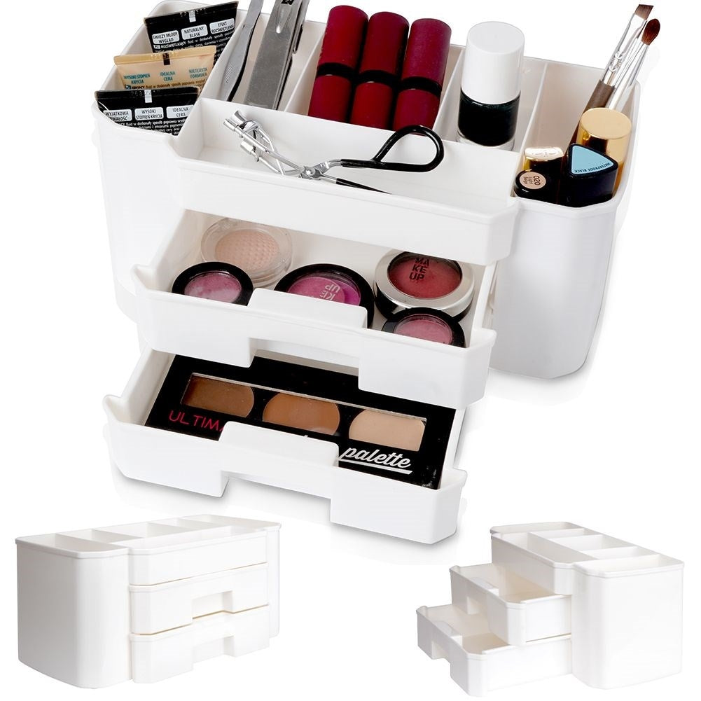 Make-up and cosmetics organizer in white, three levels