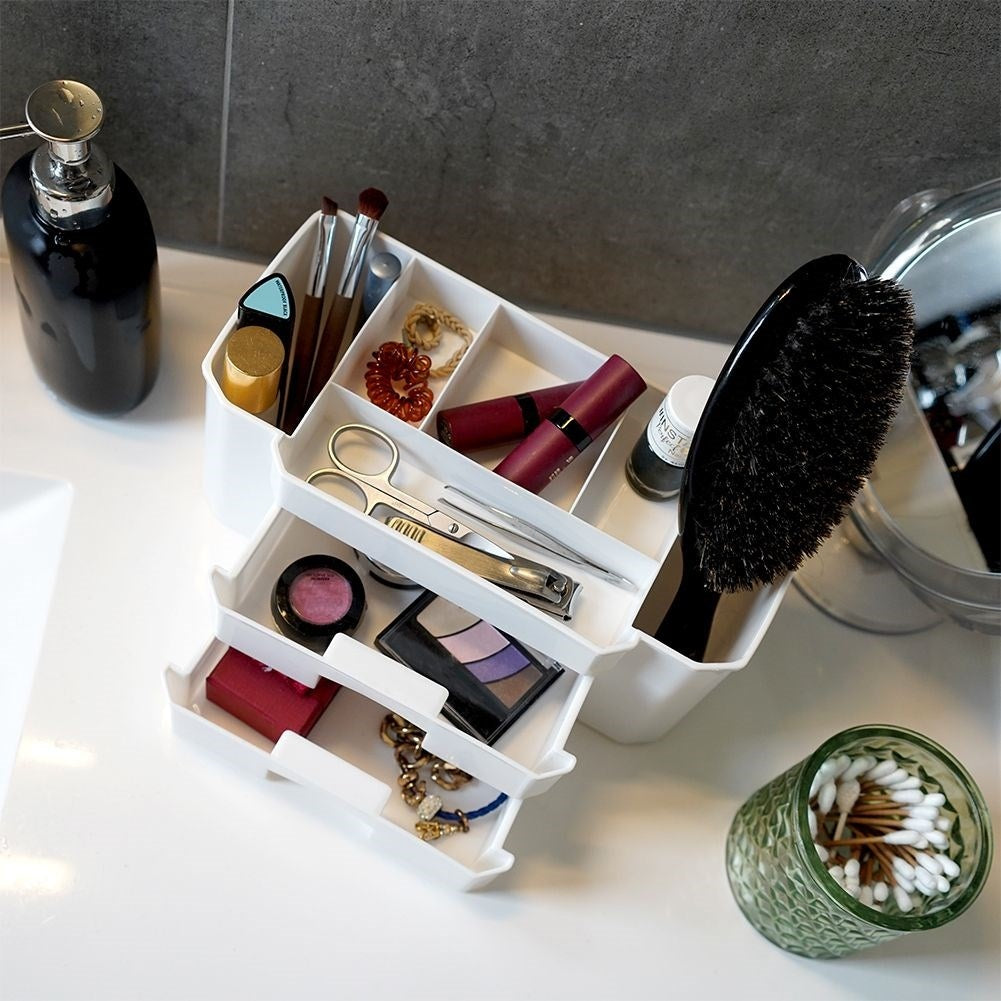 Make-up and cosmetics organizer in white, three levels