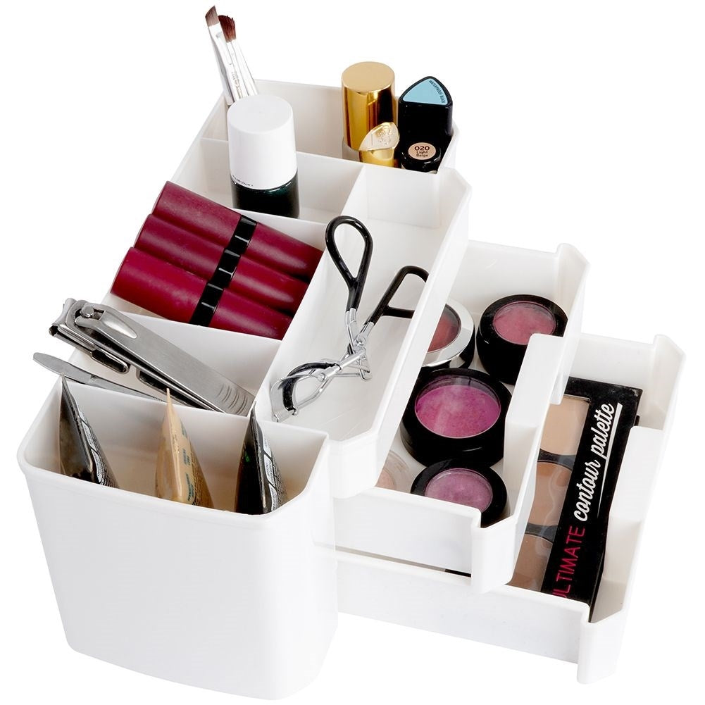 Make-up and cosmetics organizer in white, three levels