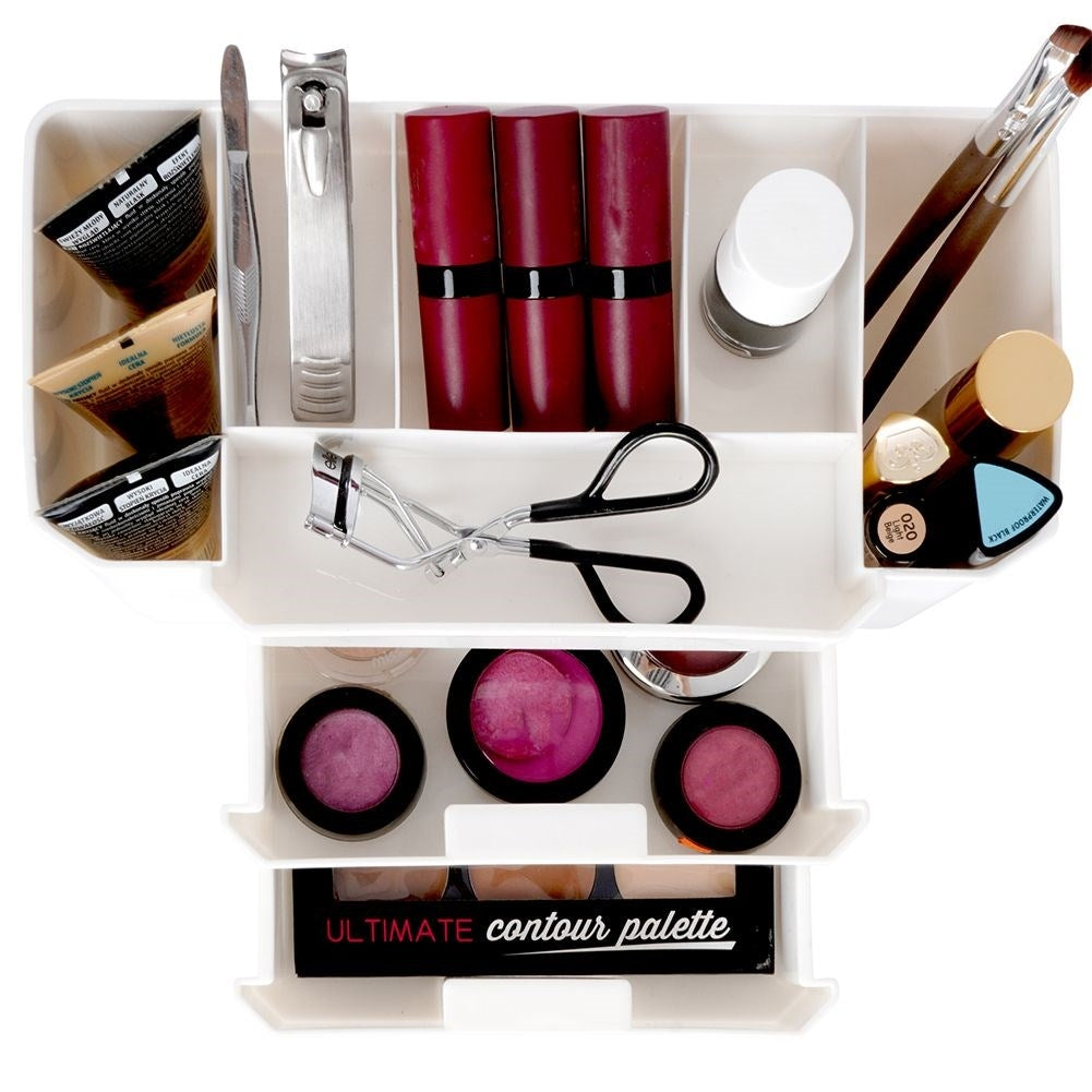 Make-up and cosmetics organizer in white, three levels