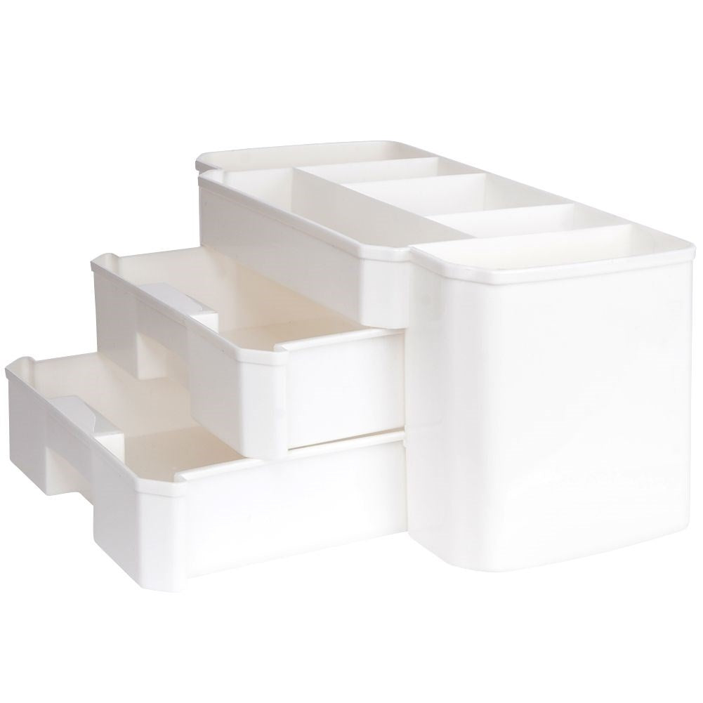 Make-up and cosmetics organizer in white, three levels