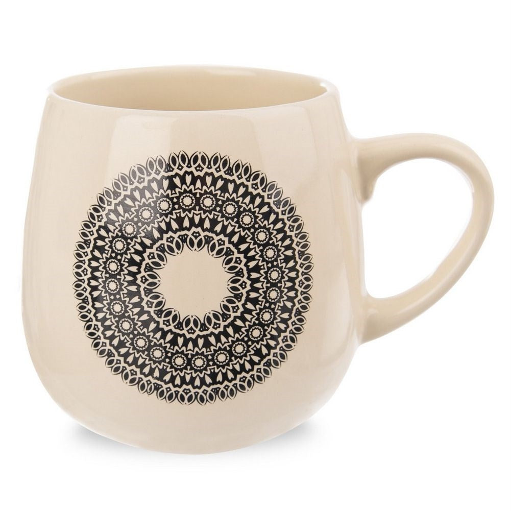 Mandala pattern ceramic cup for coffee and tea with comfortable handle