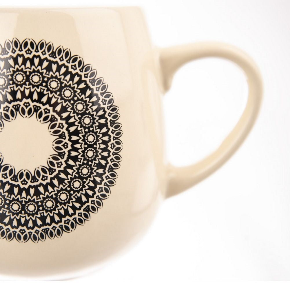 Mandala pattern ceramic cup for coffee and tea with comfortable handle