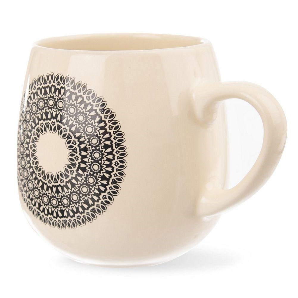 Mandala pattern ceramic cup for coffee and tea with comfortable handle