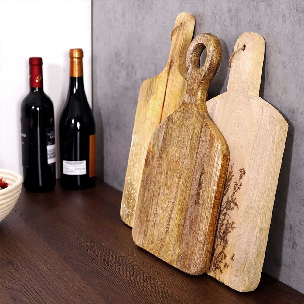 Mango Wood Cutting Board with Handle and Hanging Cord
