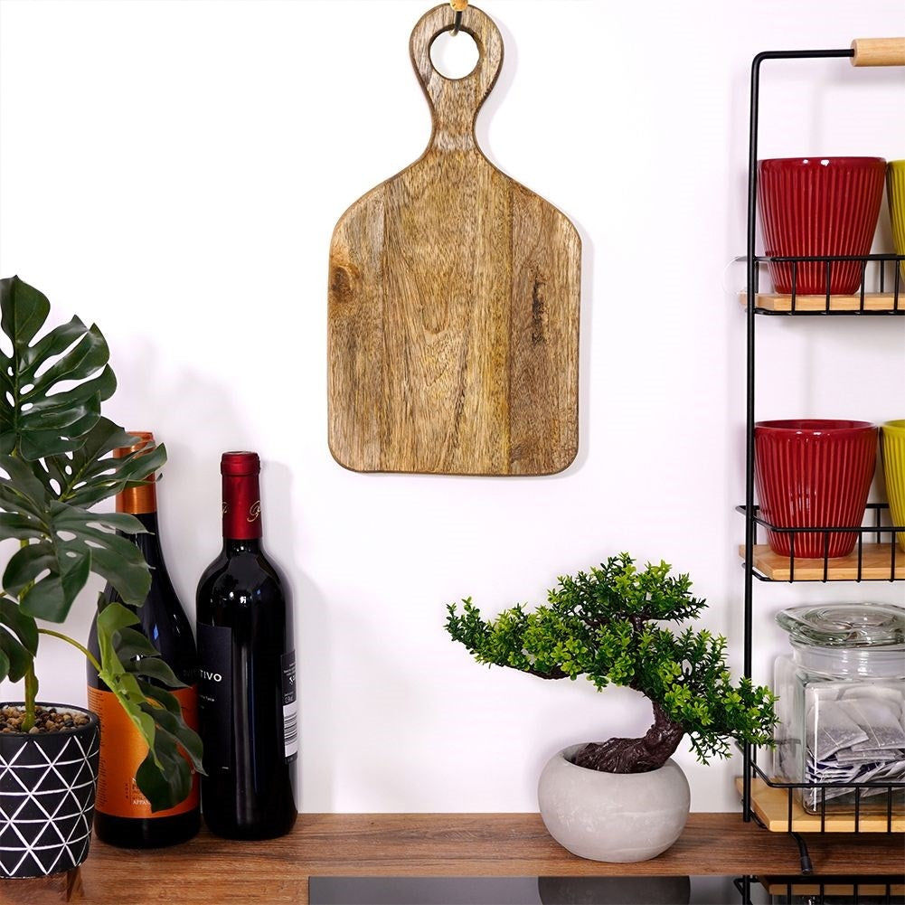 Mango Wood Cutting Board with Handle and Hanging Cord