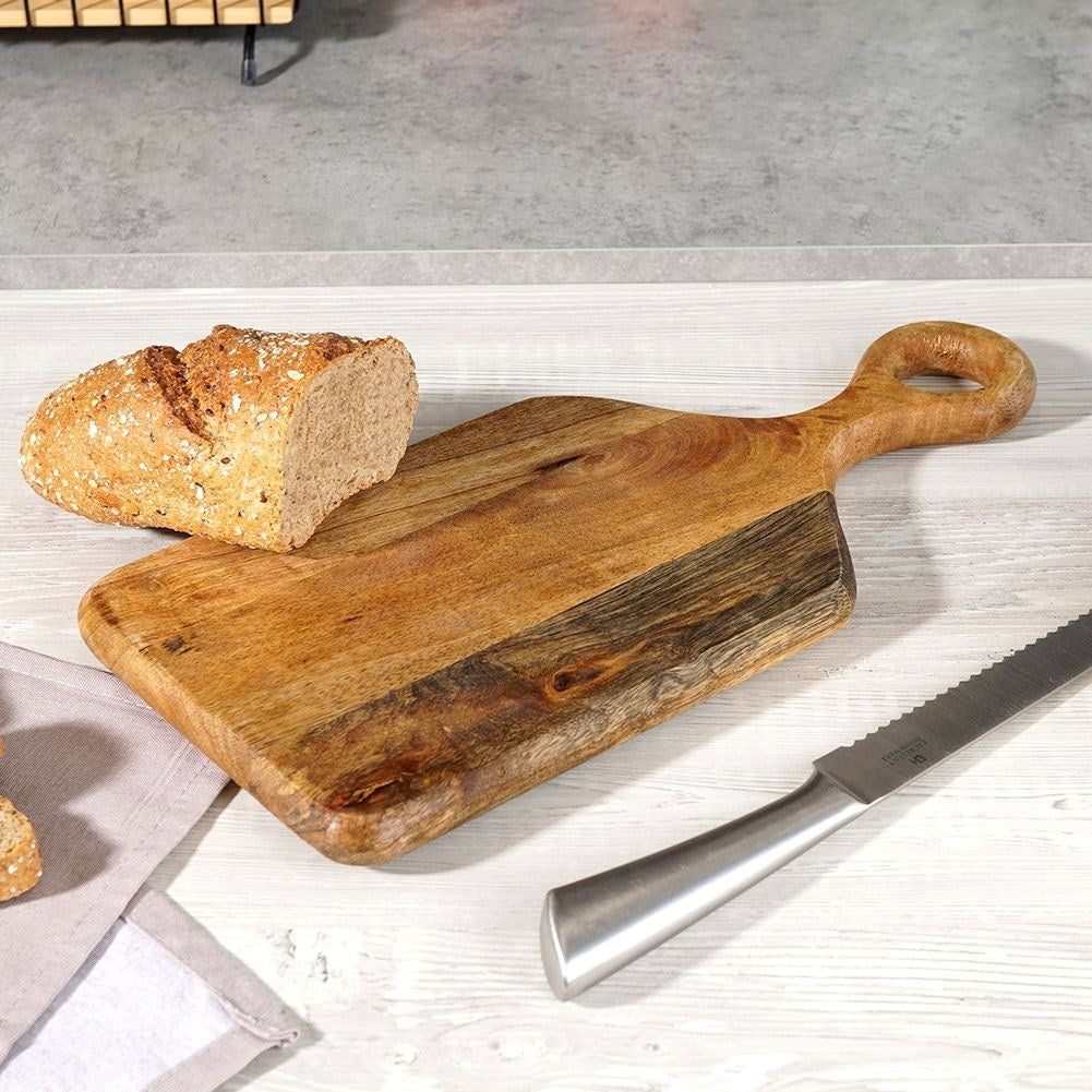 Mango Wood Cutting Board with Long Handle for Serving