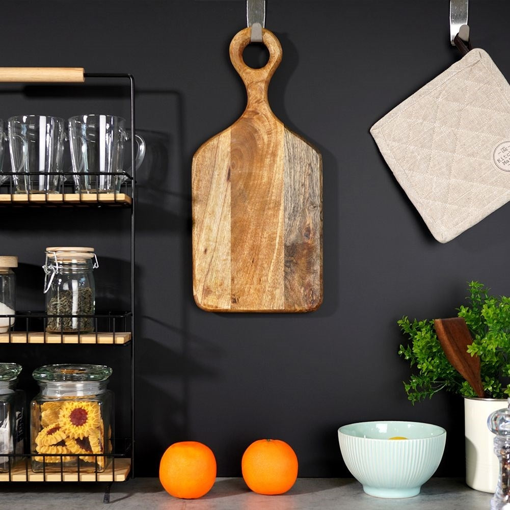 Mango Wood Cutting Board with Long Handle for Serving
