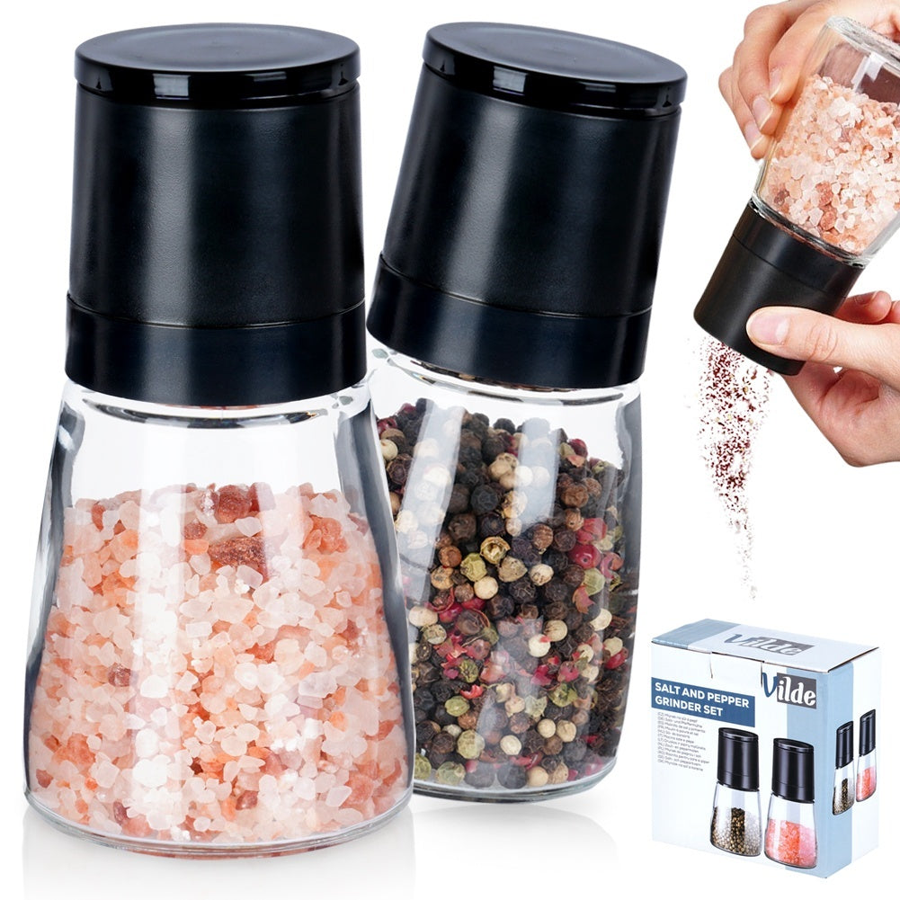 Manual pepper and salt grinders with adjustable grinding degree