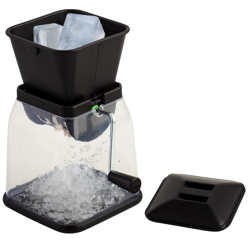 Manual plastic ice crusher with stainless steel blades for the summer