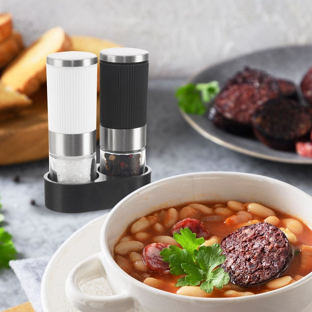 Manual salt and pepper mills with stand and adjustable grinding