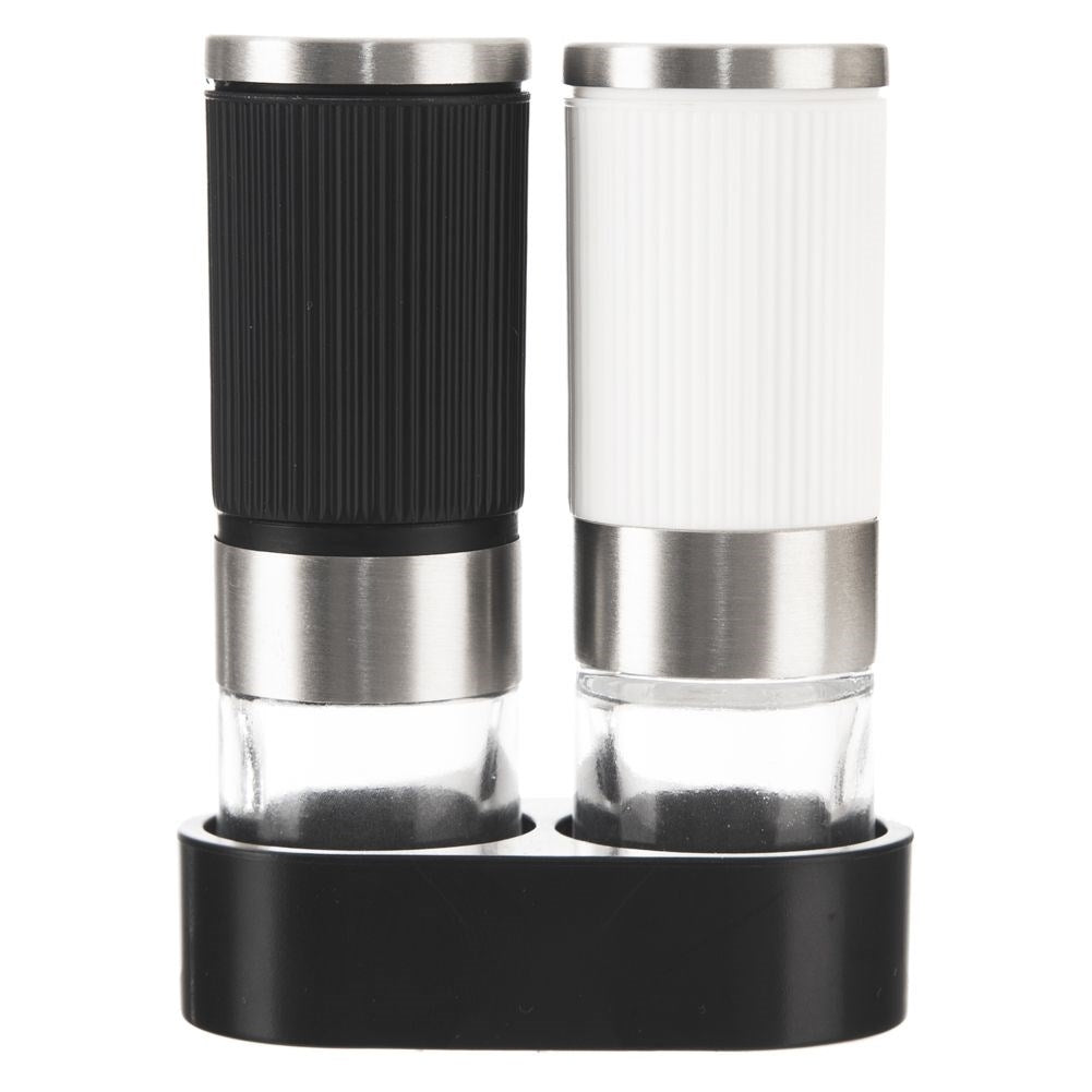 Manual salt and pepper mills with stand and adjustable grinding