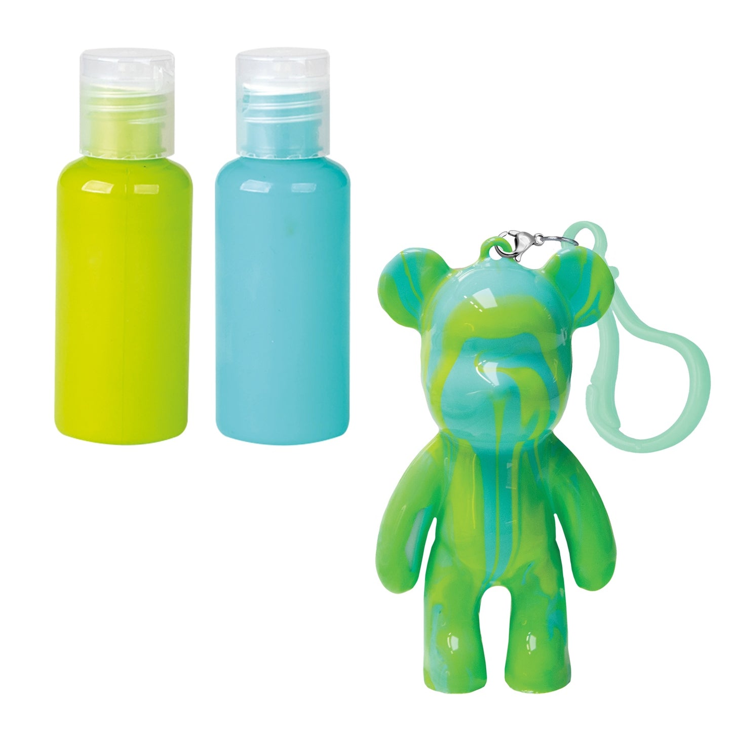 Marble Keyring Kit, Bear Shape, 6 Pcs, Includes Paints