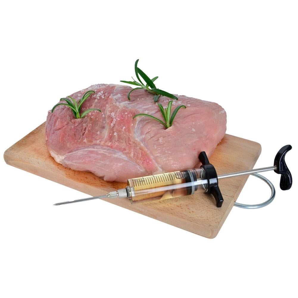 Marinade syringe with graduated scale and 8 cm needle