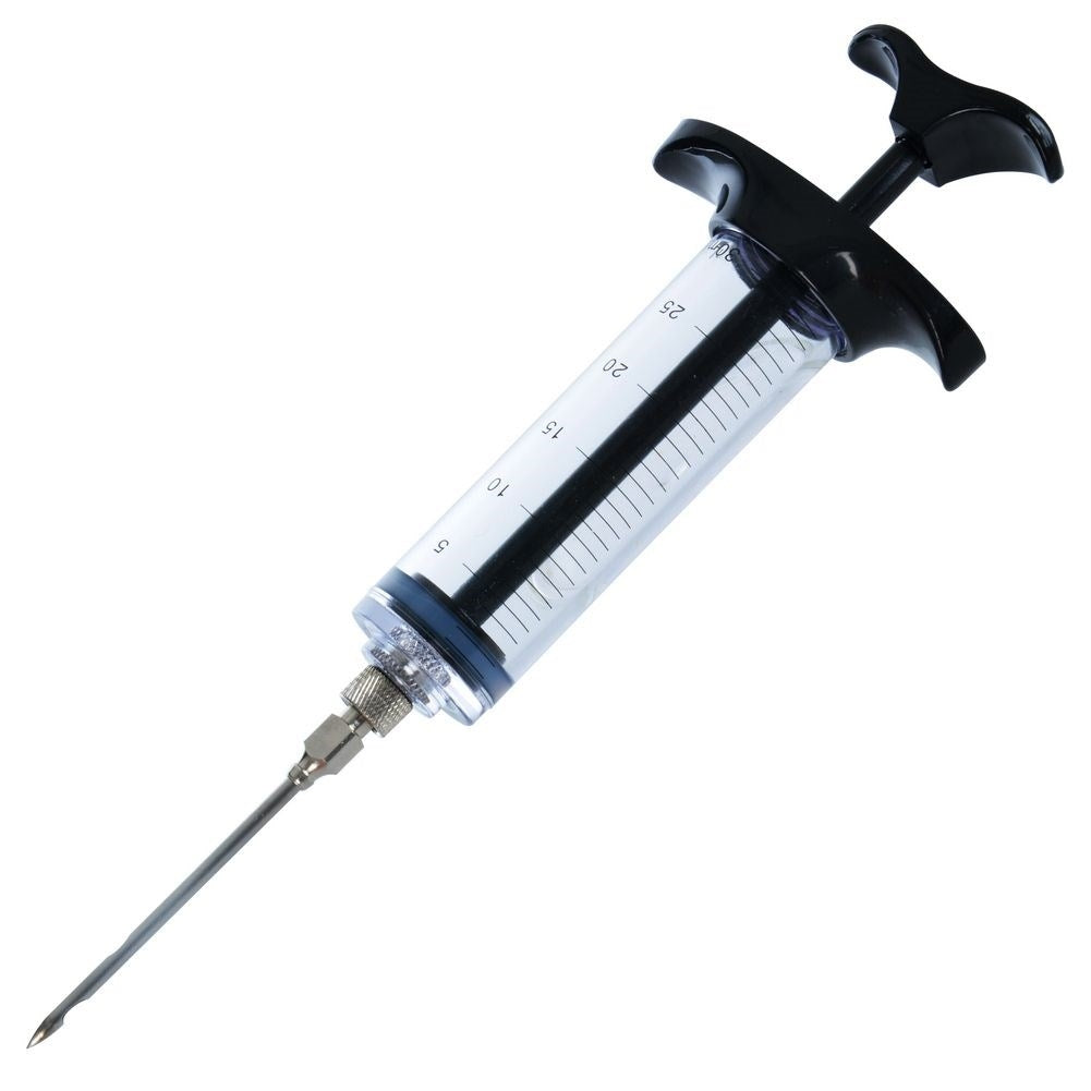 Marinade syringe with graduated scale and 8 cm needle