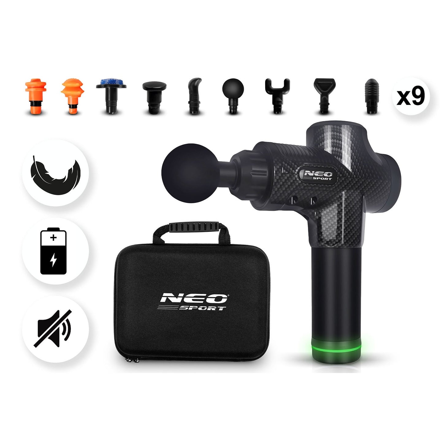 Massage Gun with 9 Attachments – Wireless, 30 Speeds