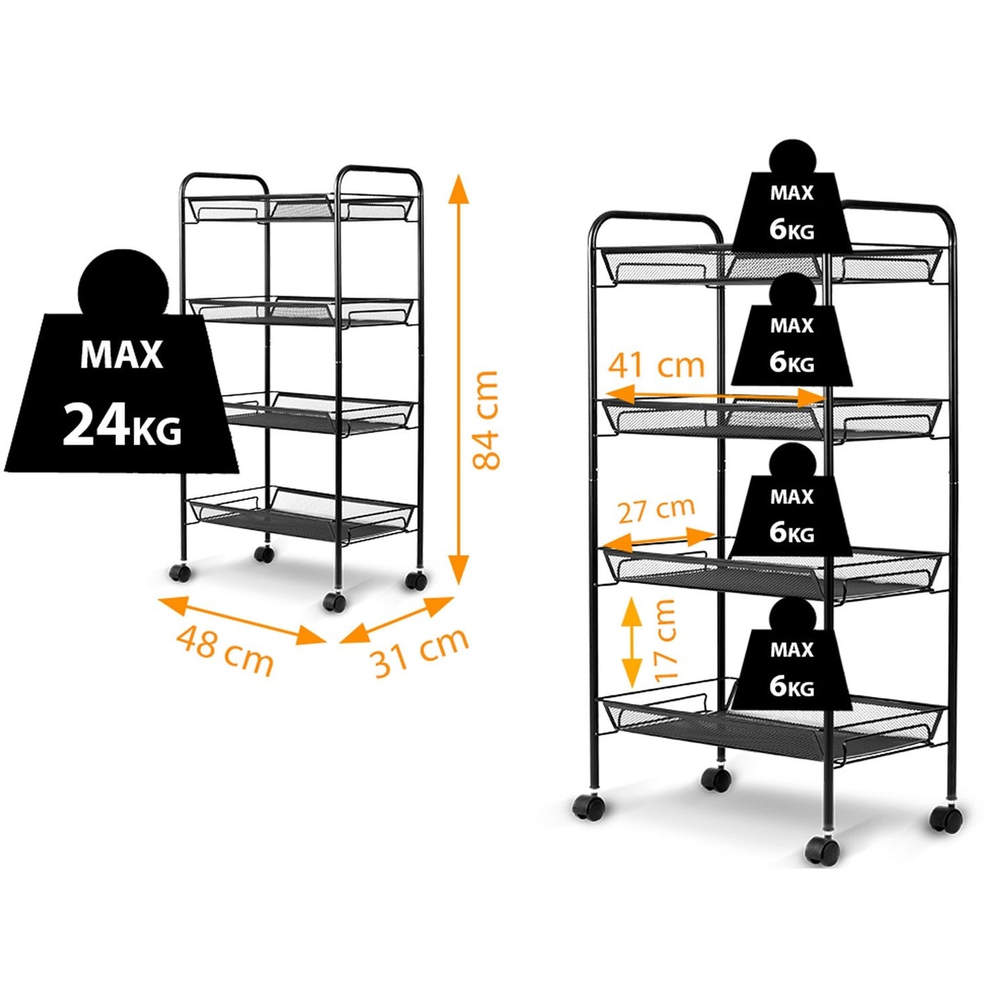 Massido MS-620 metal shelf on wheels