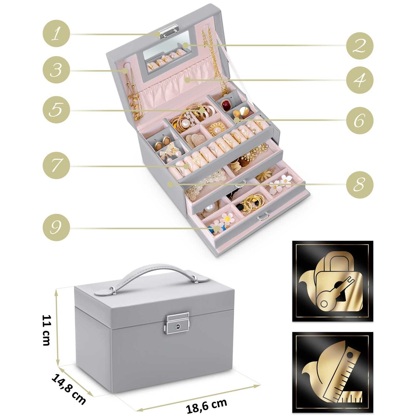 Massido MS-700 Jewelery Box - Grey