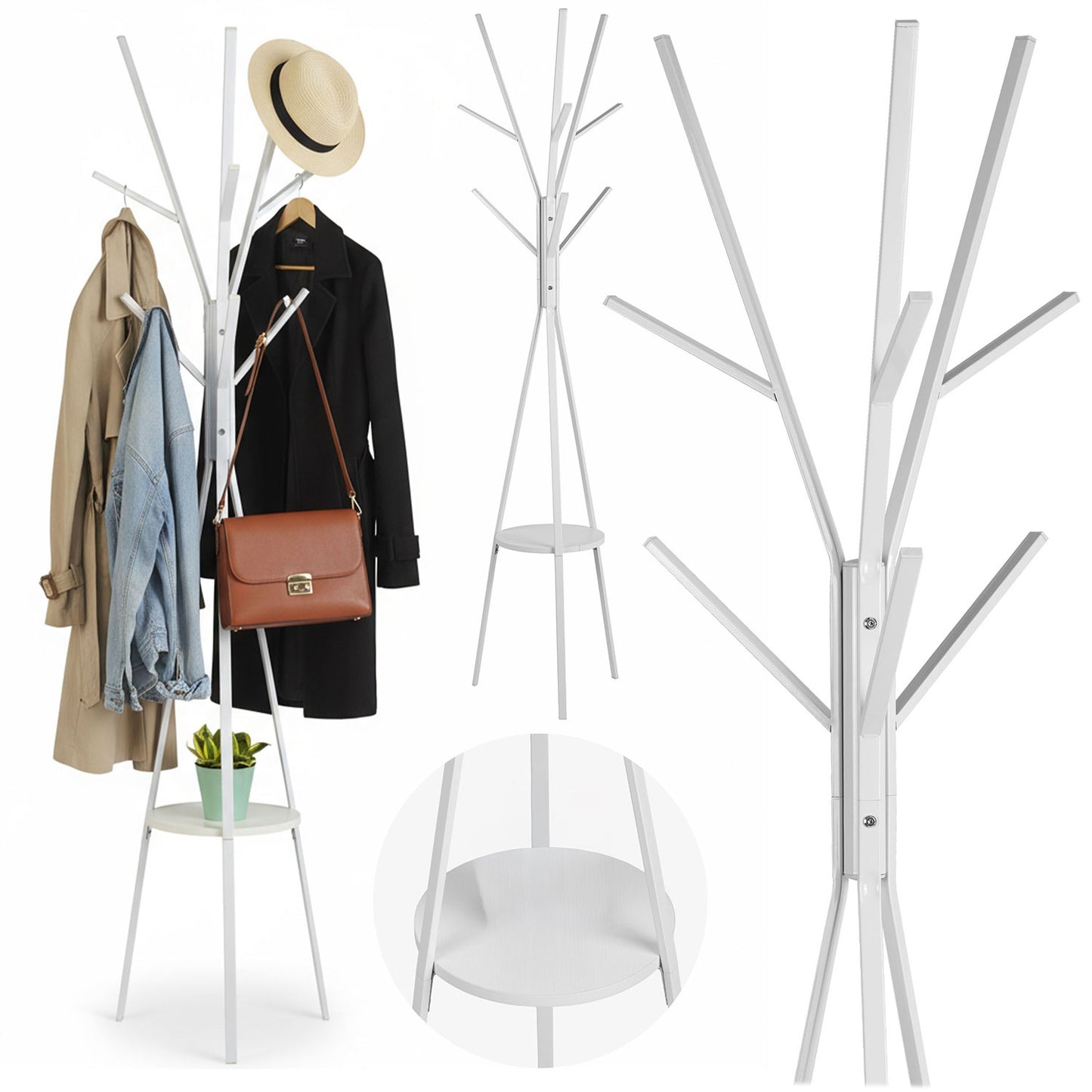 Massido MS-869 standing metal clothes hanger with shelf
