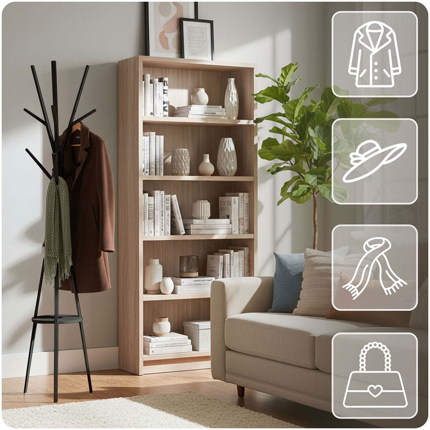 Massido MS-869 standing metal clothes hanger with shelf