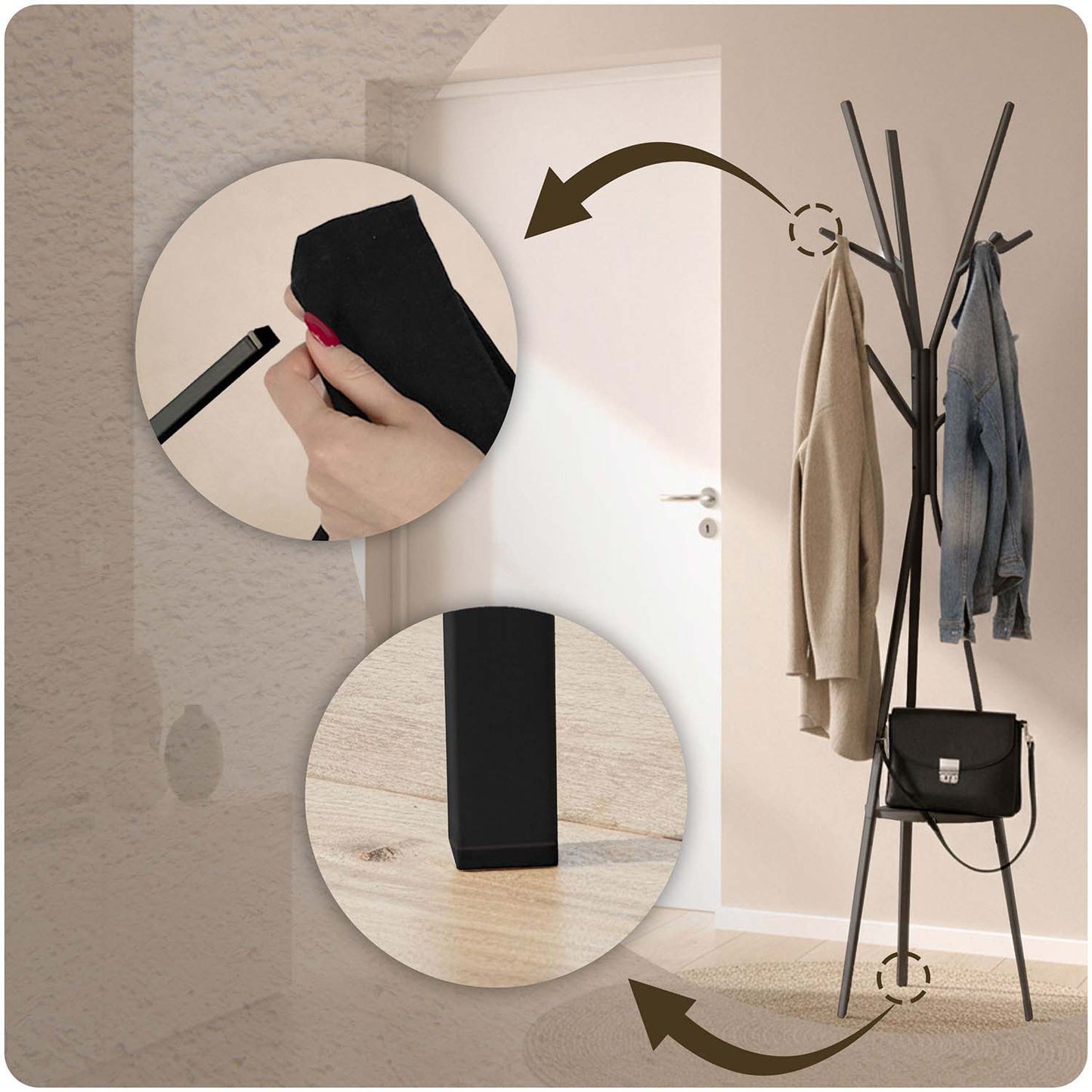 Massido MS-869 standing metal clothes hanger with shelf