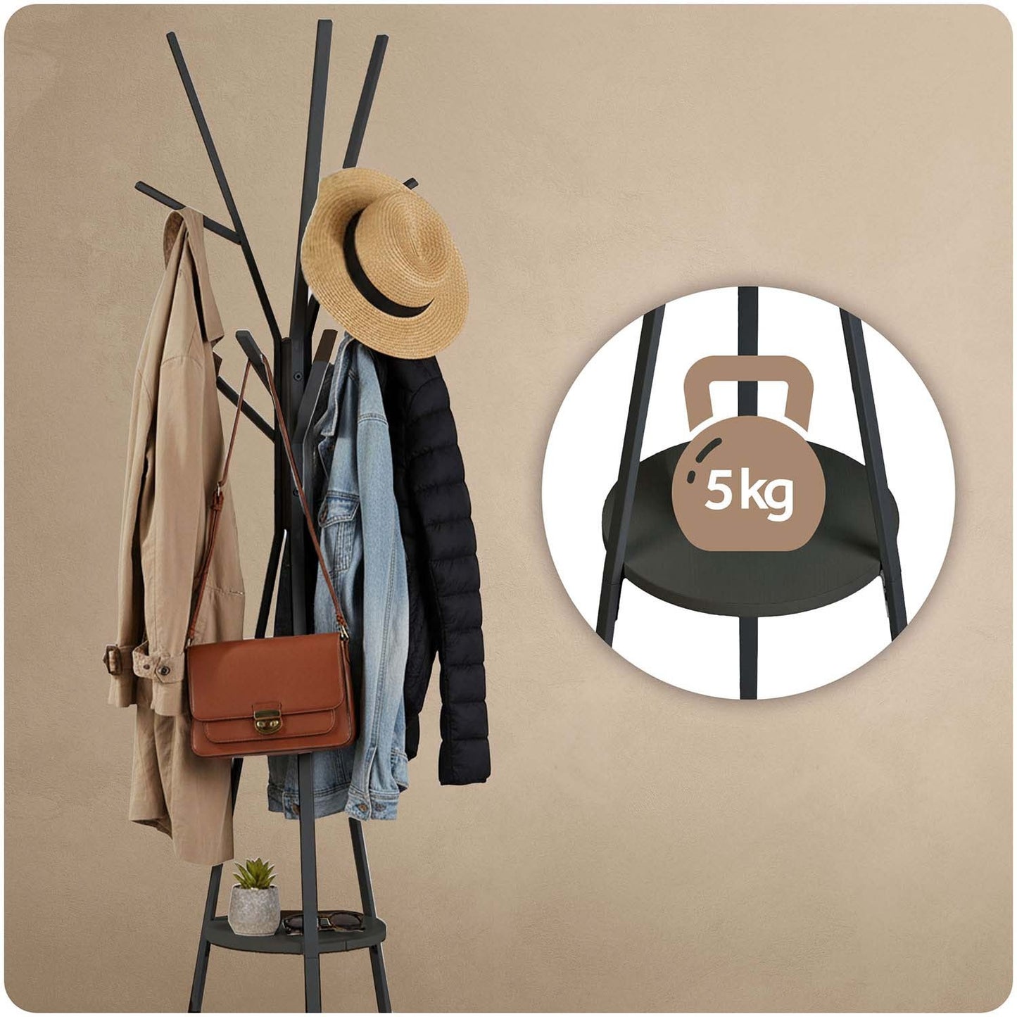 Massido MS-869 standing metal clothes hanger with shelf