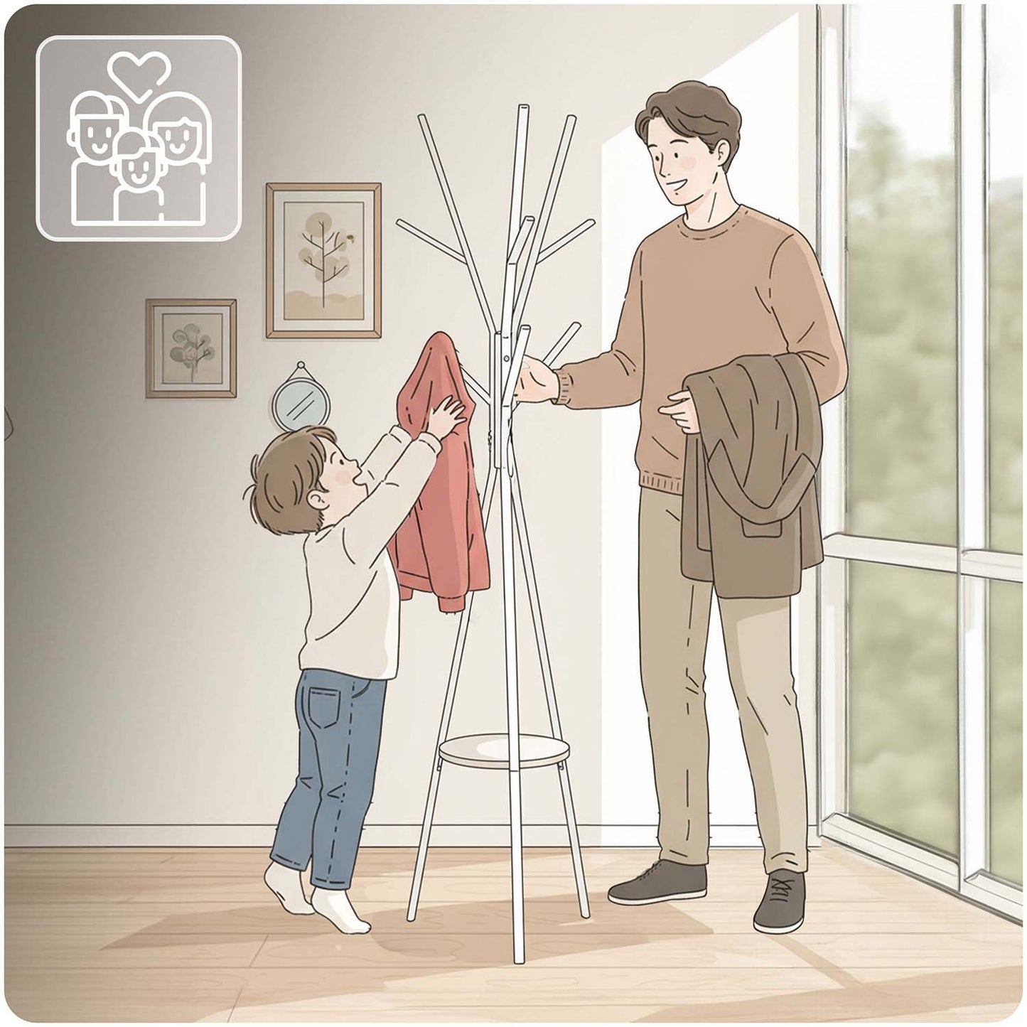 Massido MS-869 standing metal clothes hanger with shelf