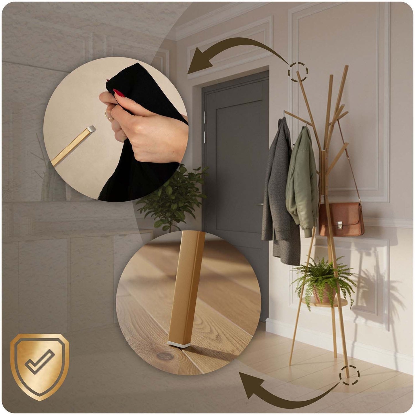 Massido MS-869 standing metal clothes hanger with shelf