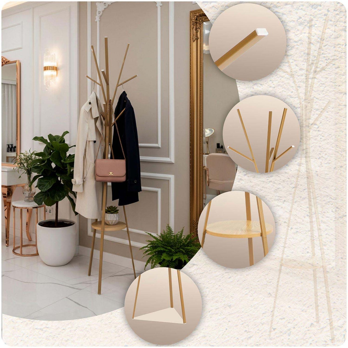 Massido MS-869 standing metal clothes hanger with shelf