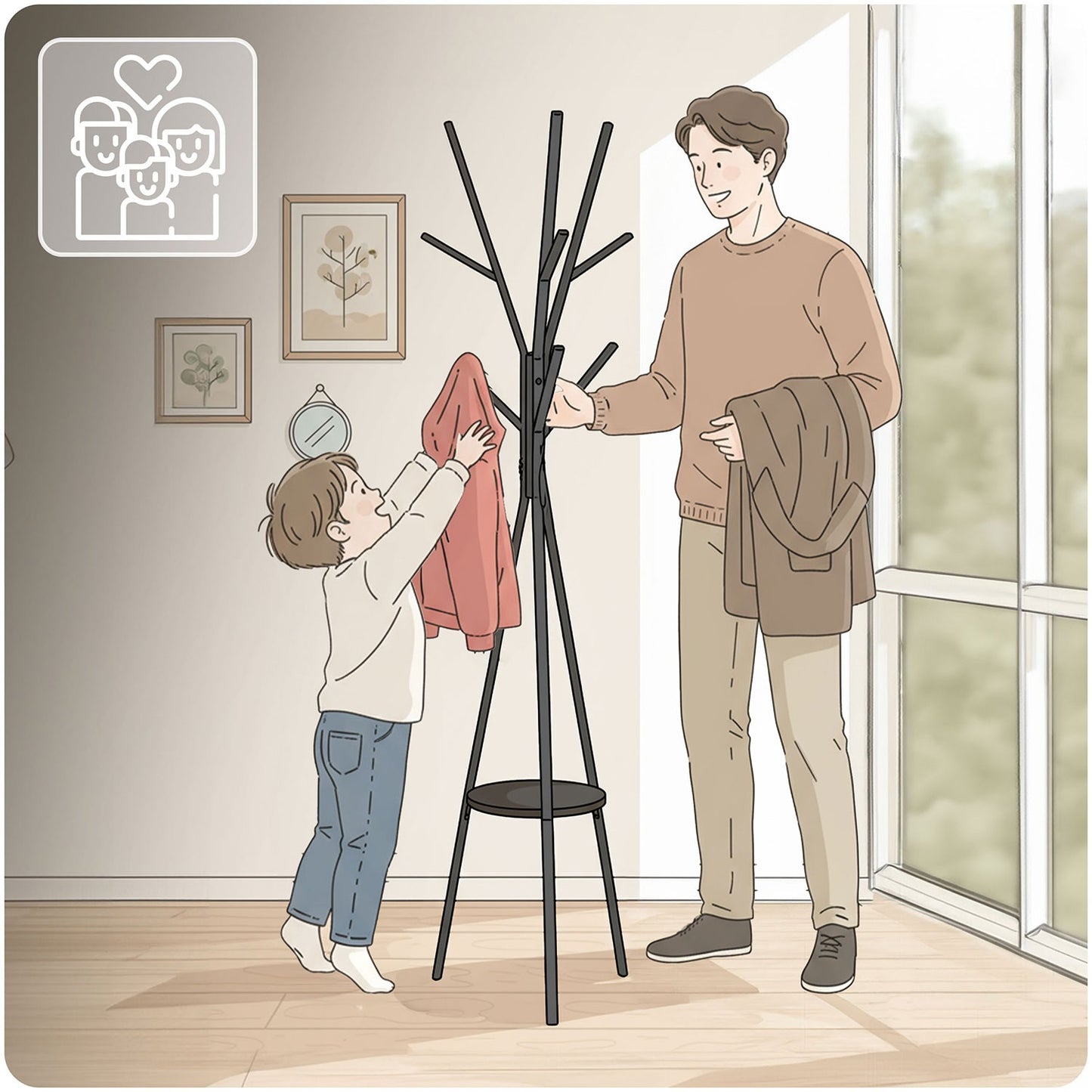 Massido MS-869 standing metal clothes hanger with shelf