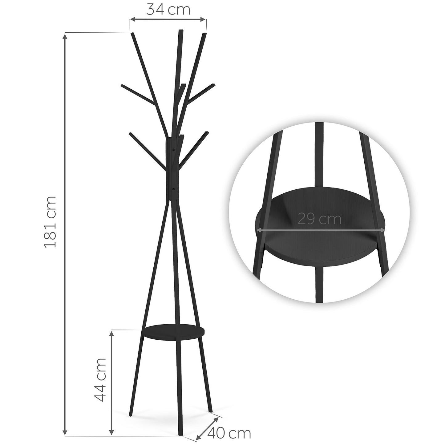 Massido MS-869 standing metal clothes hanger with shelf