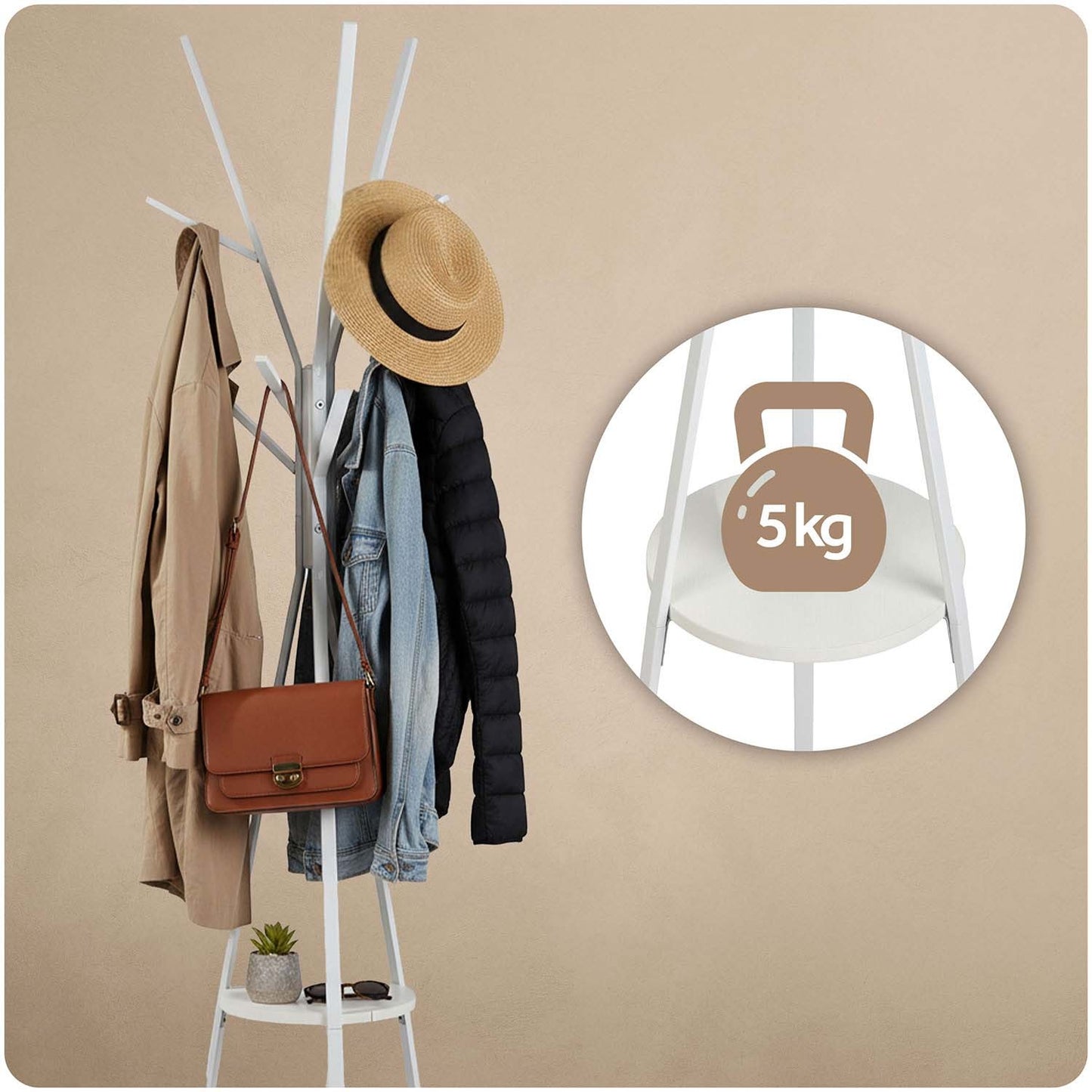 Massido MS-869 standing metal clothes hanger with shelf