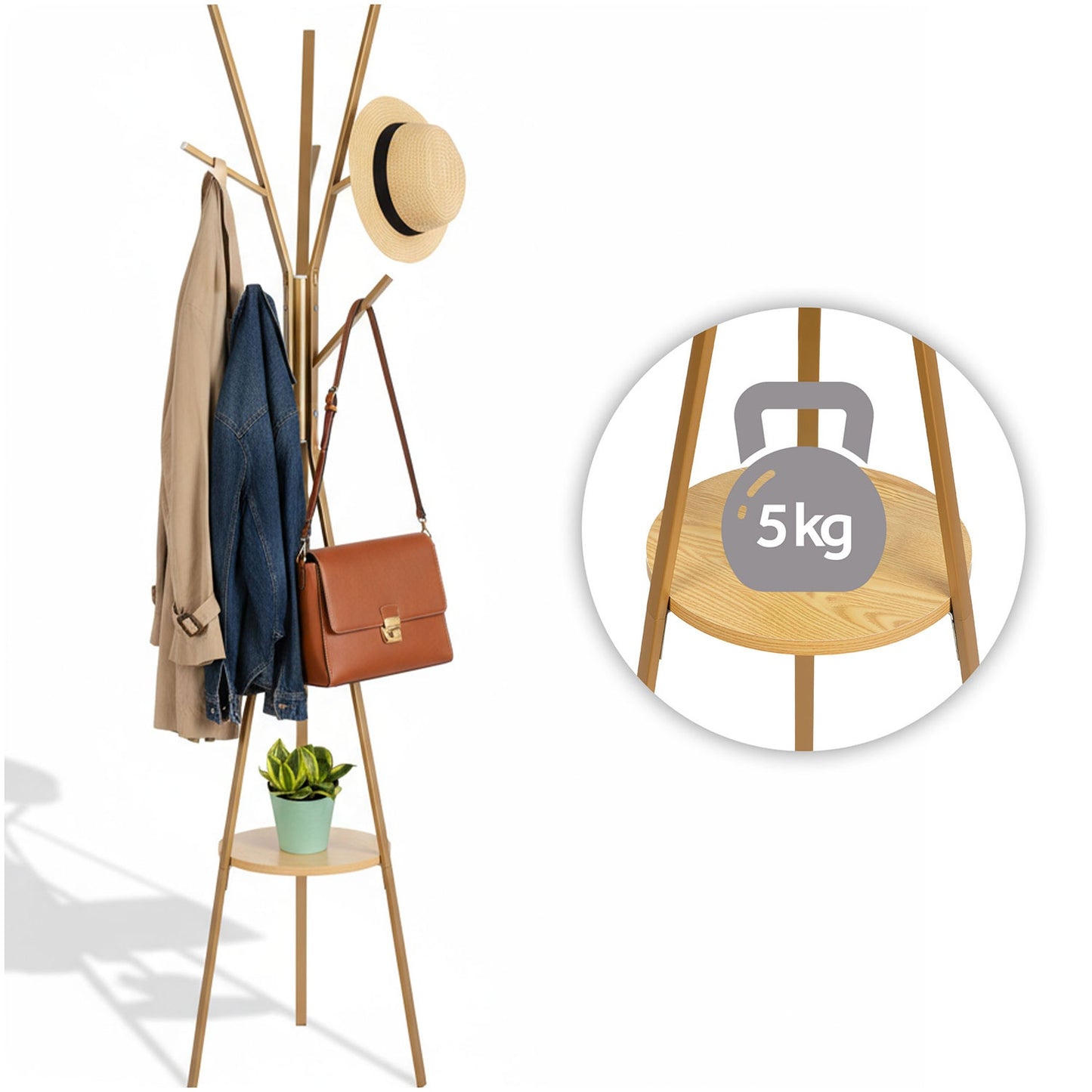 Massido MS-869 standing metal clothes hanger with shelf