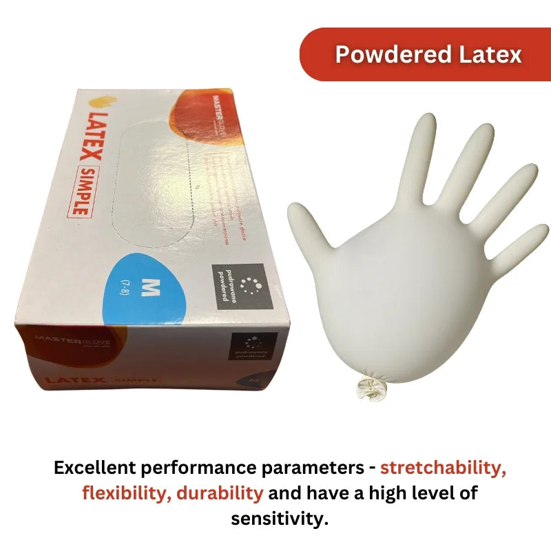 Master Gloves: Pack of 100 Latex Disposable Powdered Gloves - Size M