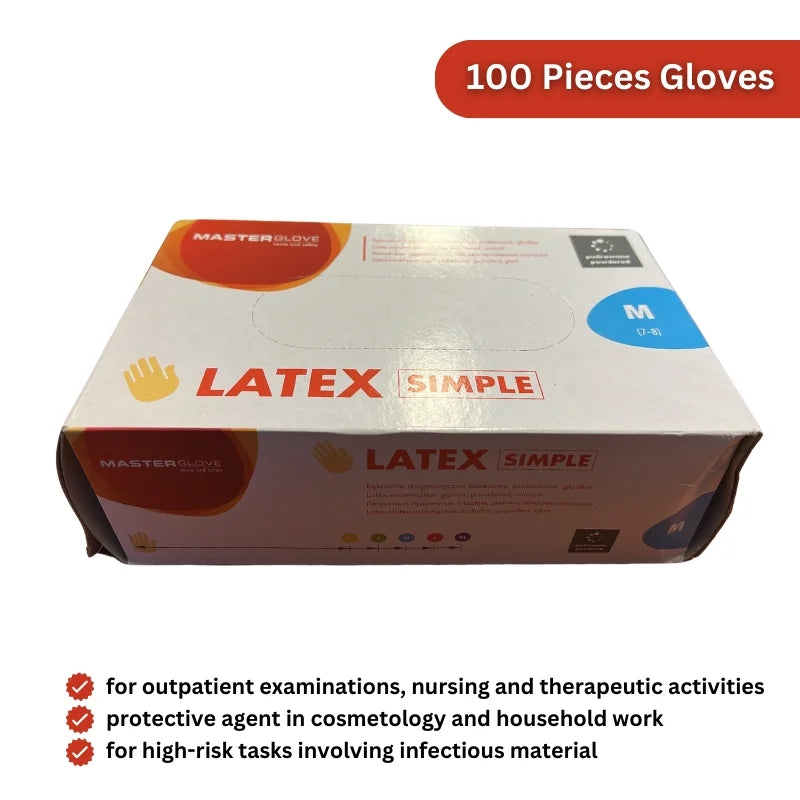 Master Gloves: Pack of 100 Latex Disposable Powdered Gloves - Size M
