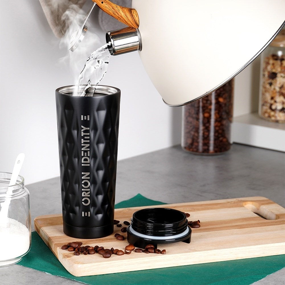 Matt Black Thermos Mug with Silicone Seal and Lid